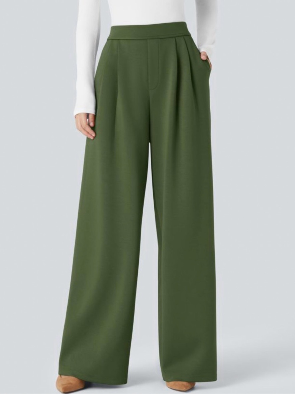 HALARA Olive Green Wide-Leg High-Rise Pants